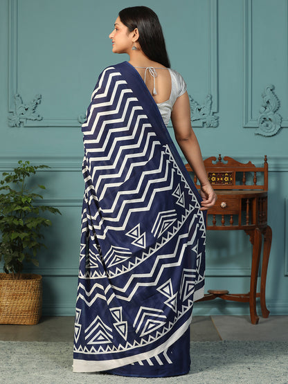 Designer block printed pure cotton mulmul Saree