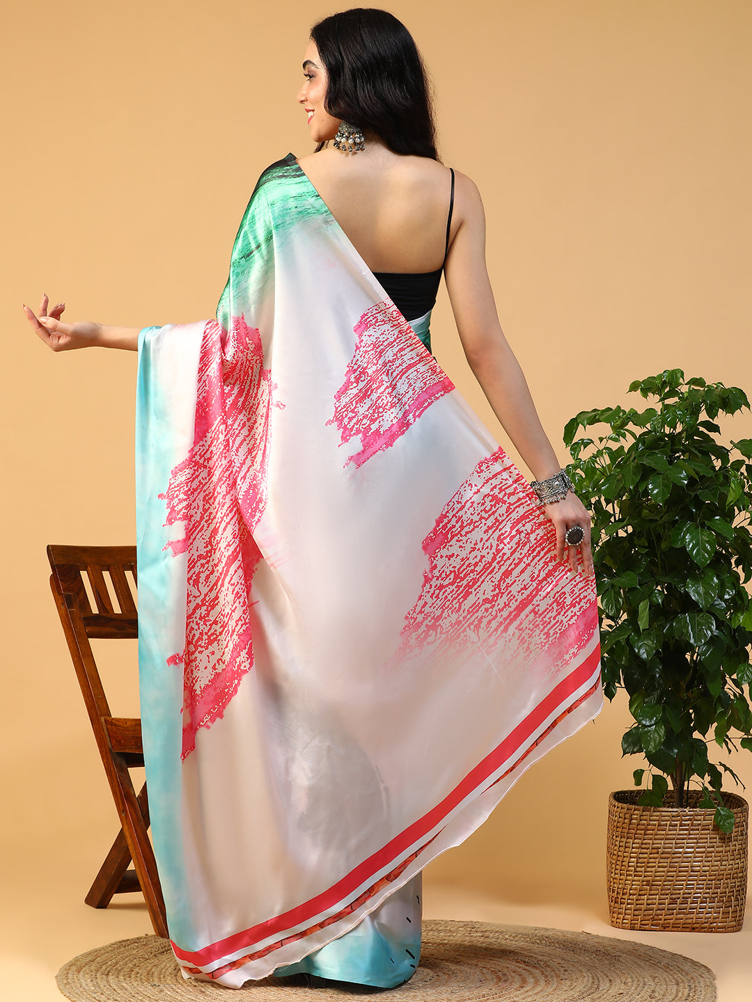 Designer digital printed Japan satin saree