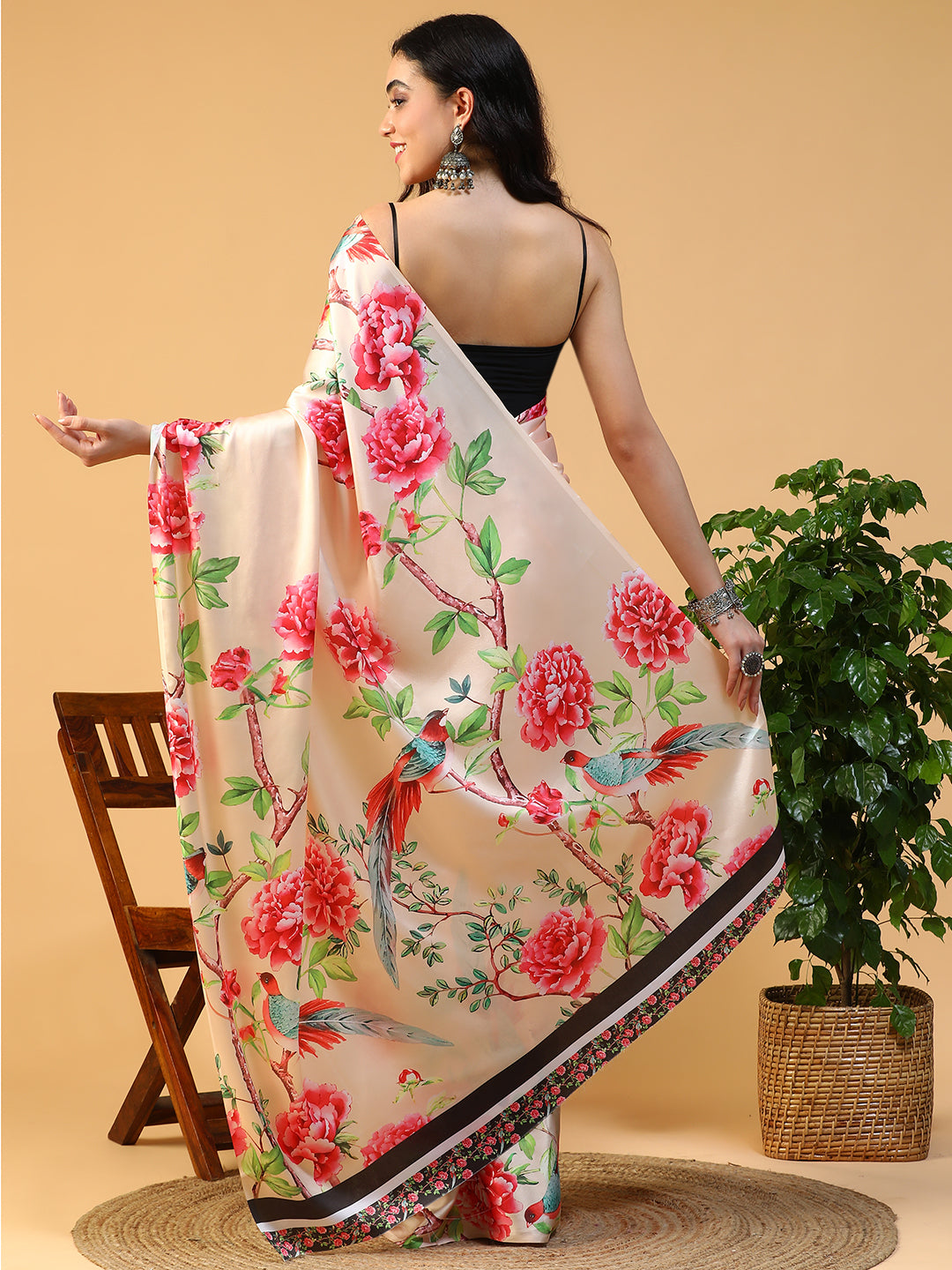 Designer digital printed Japan satin saree