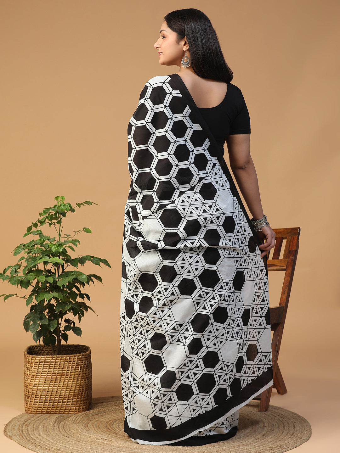 Designer block printed pure cotton mulmul Saree