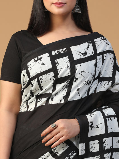 Designer block printed pure cotton mulmul Saree