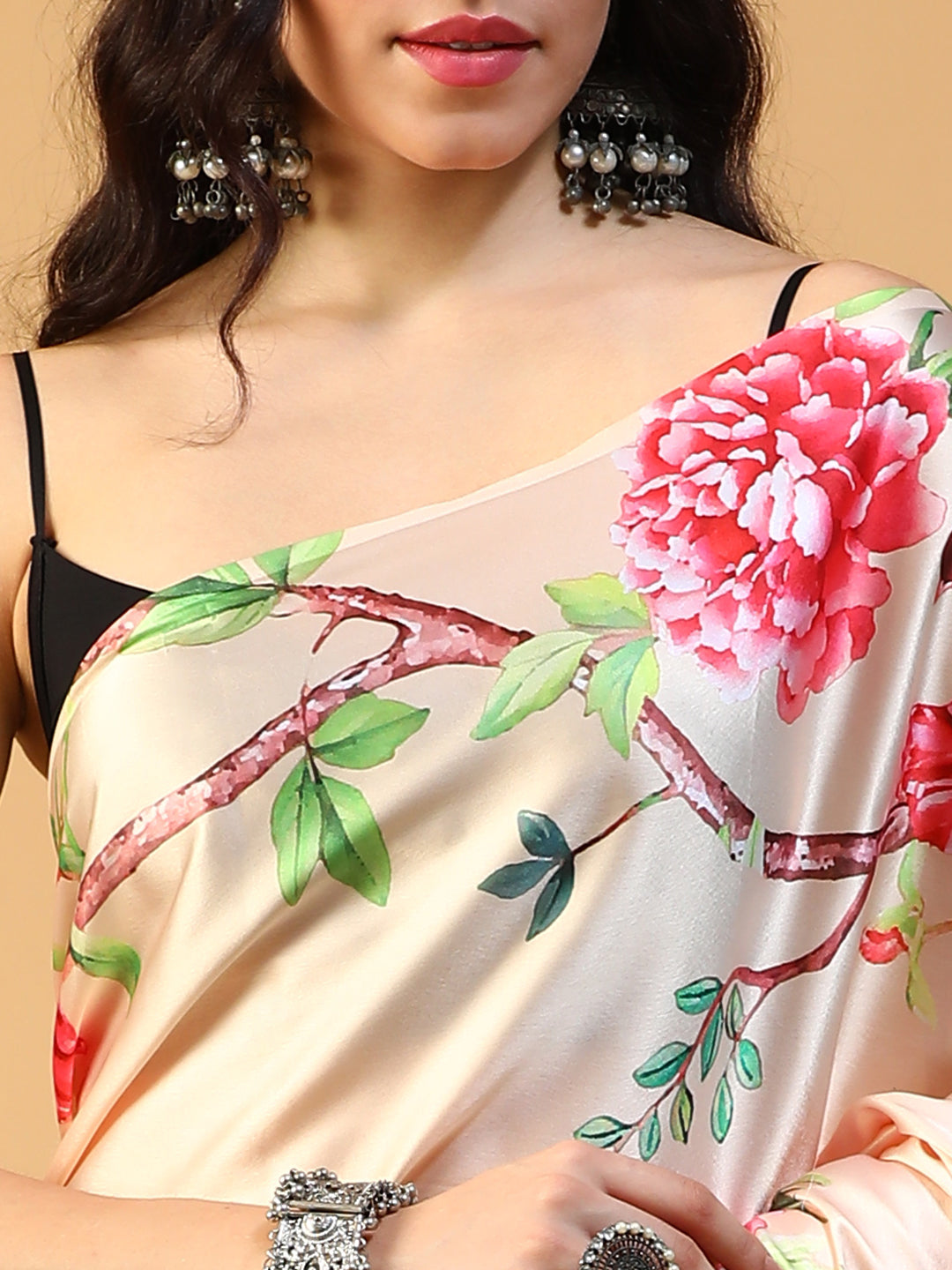 Designer digital printed Japan satin saree