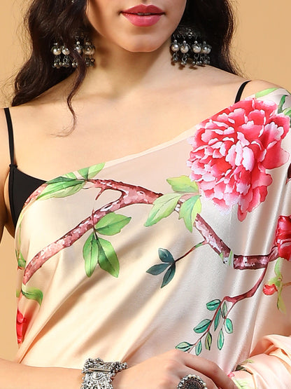 Designer digital printed Japan satin saree