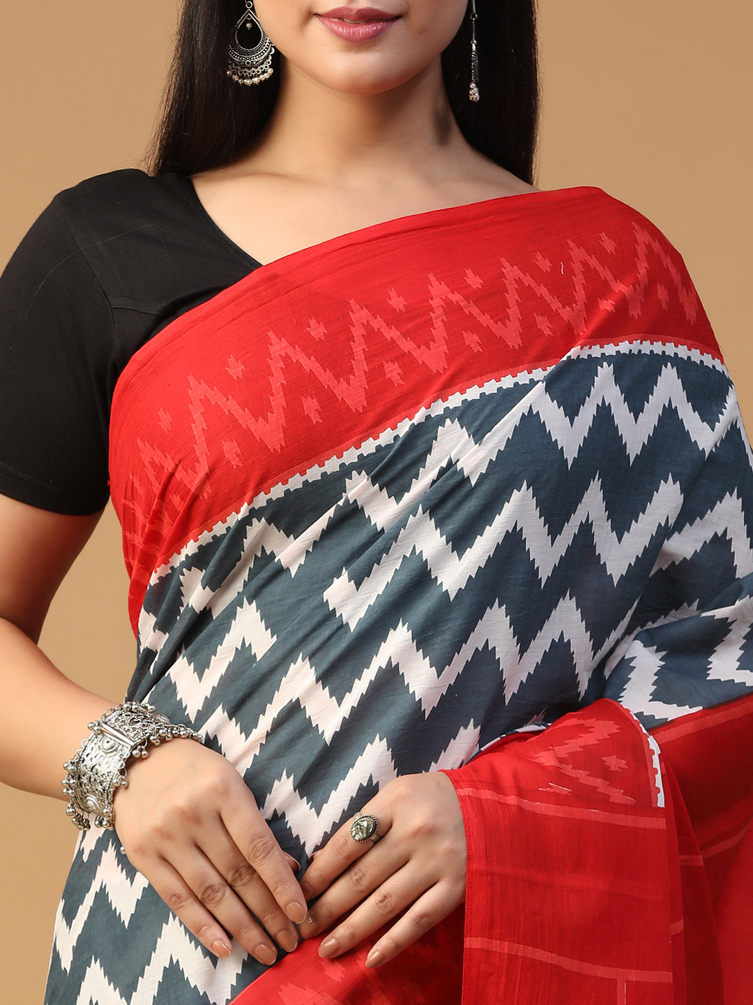 Designer block printed pure cotton mulmul Saree
