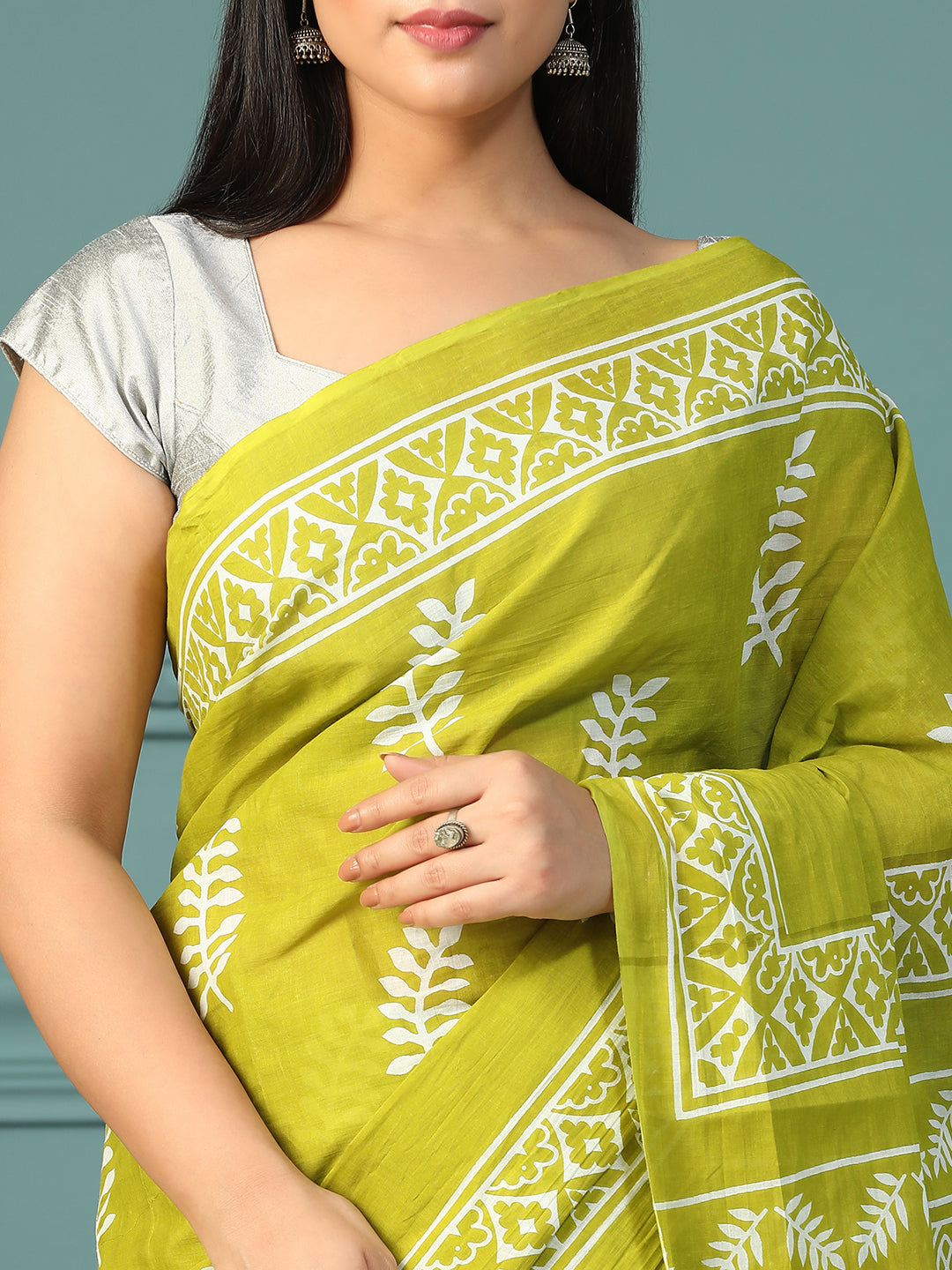 Designer block printed pure cotton mulmul Saree