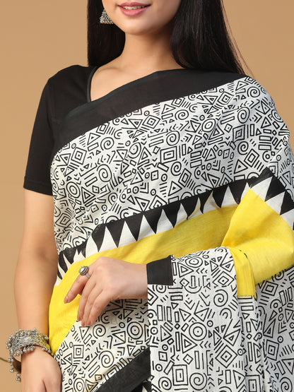 Designer block printed pure cotton mulmul Saree