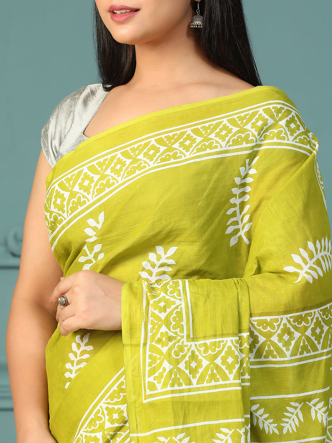 Designer block printed pure cotton mulmul Saree