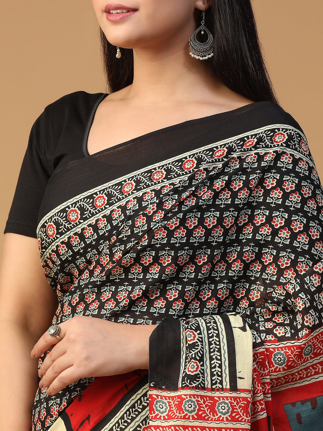 Designer block printed pure cotton mulmul Saree