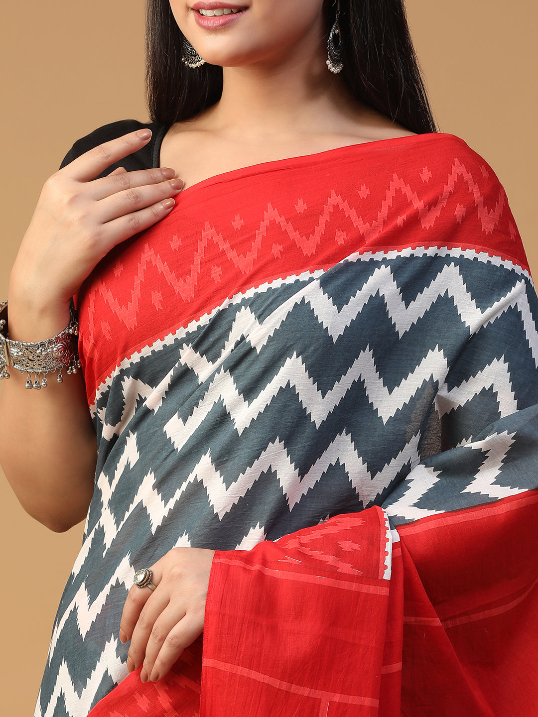Designer block printed pure cotton mulmul Saree